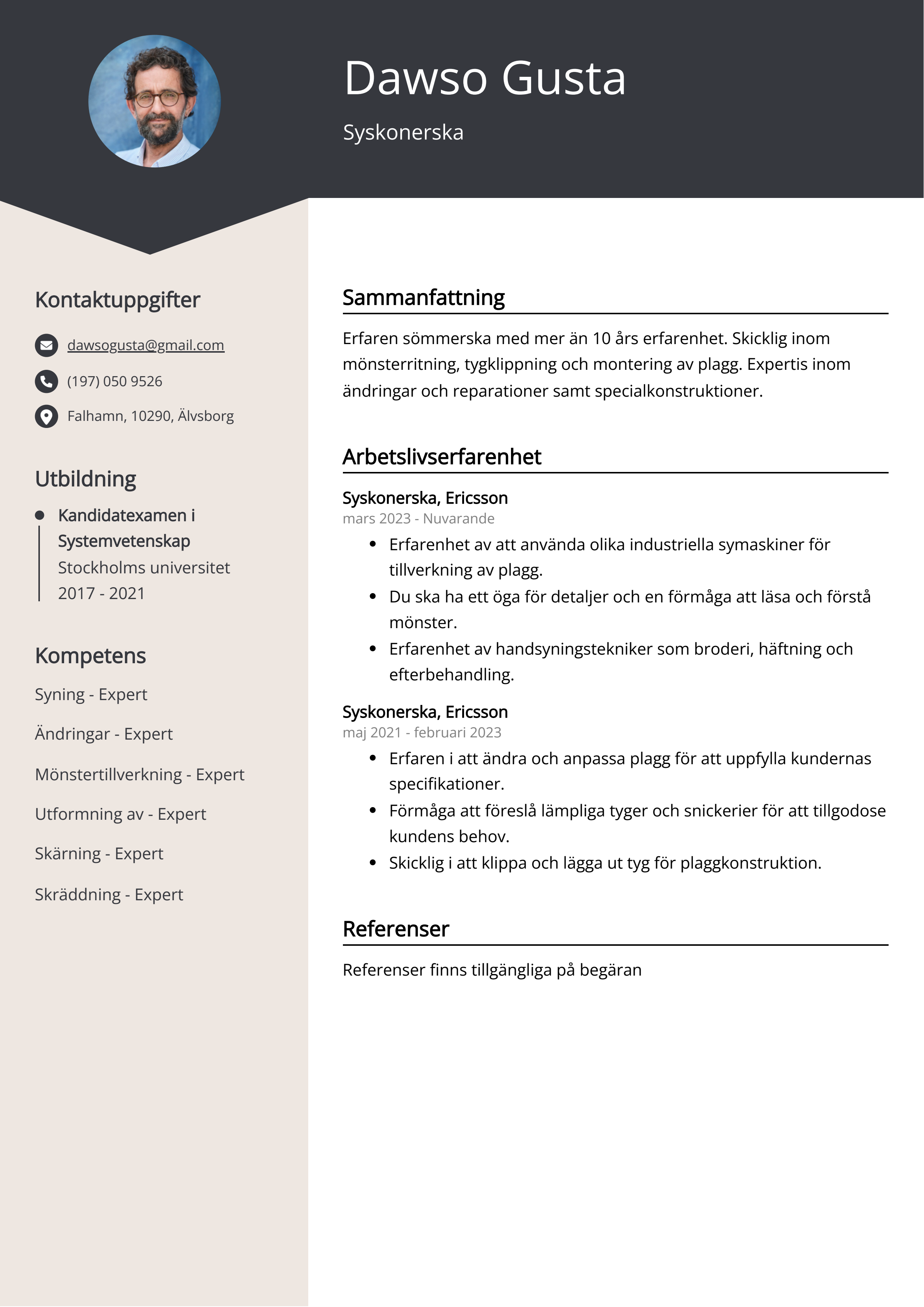 Syskonerska CV Exempel