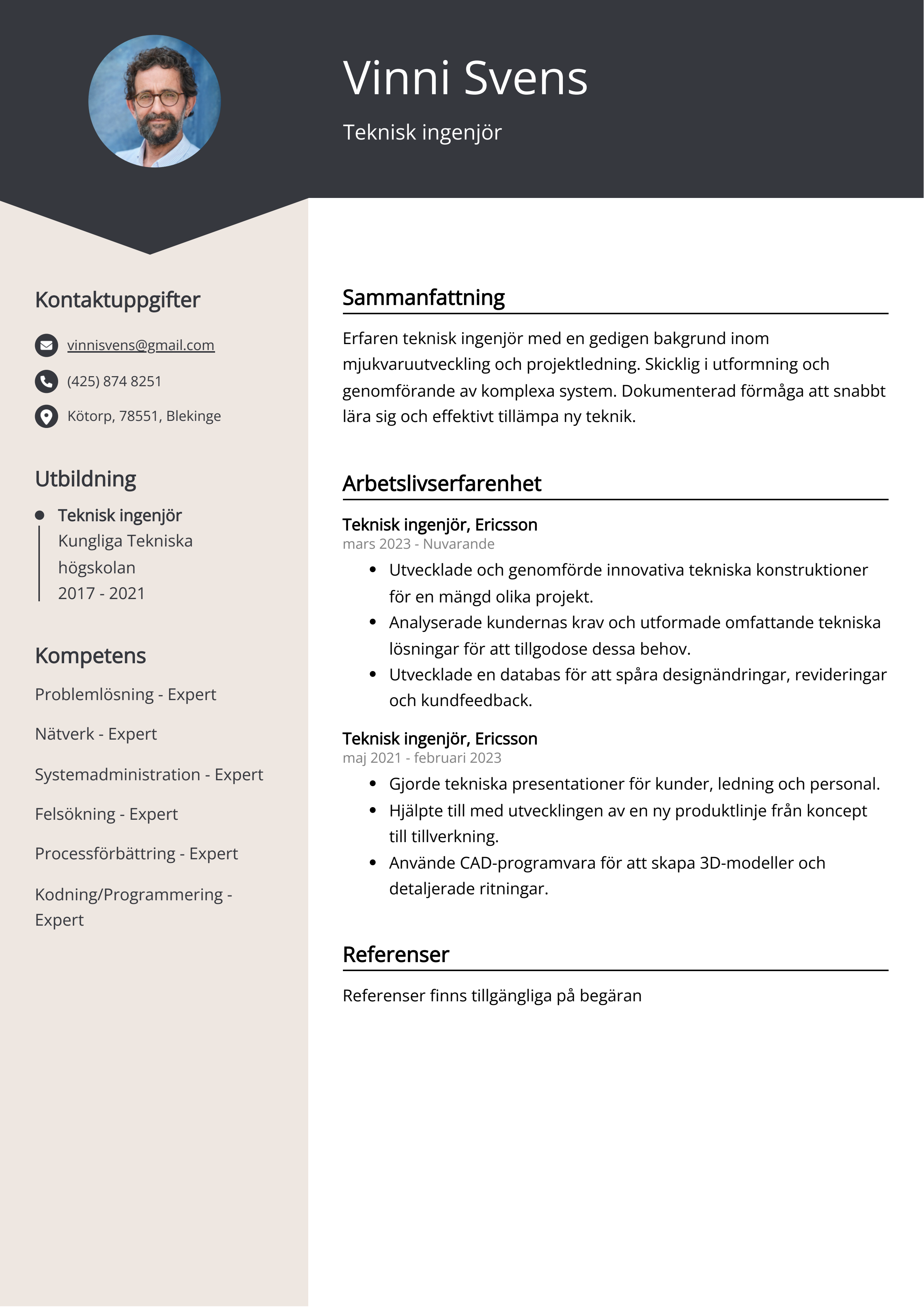 Teknisk ingenjör CV Exempel