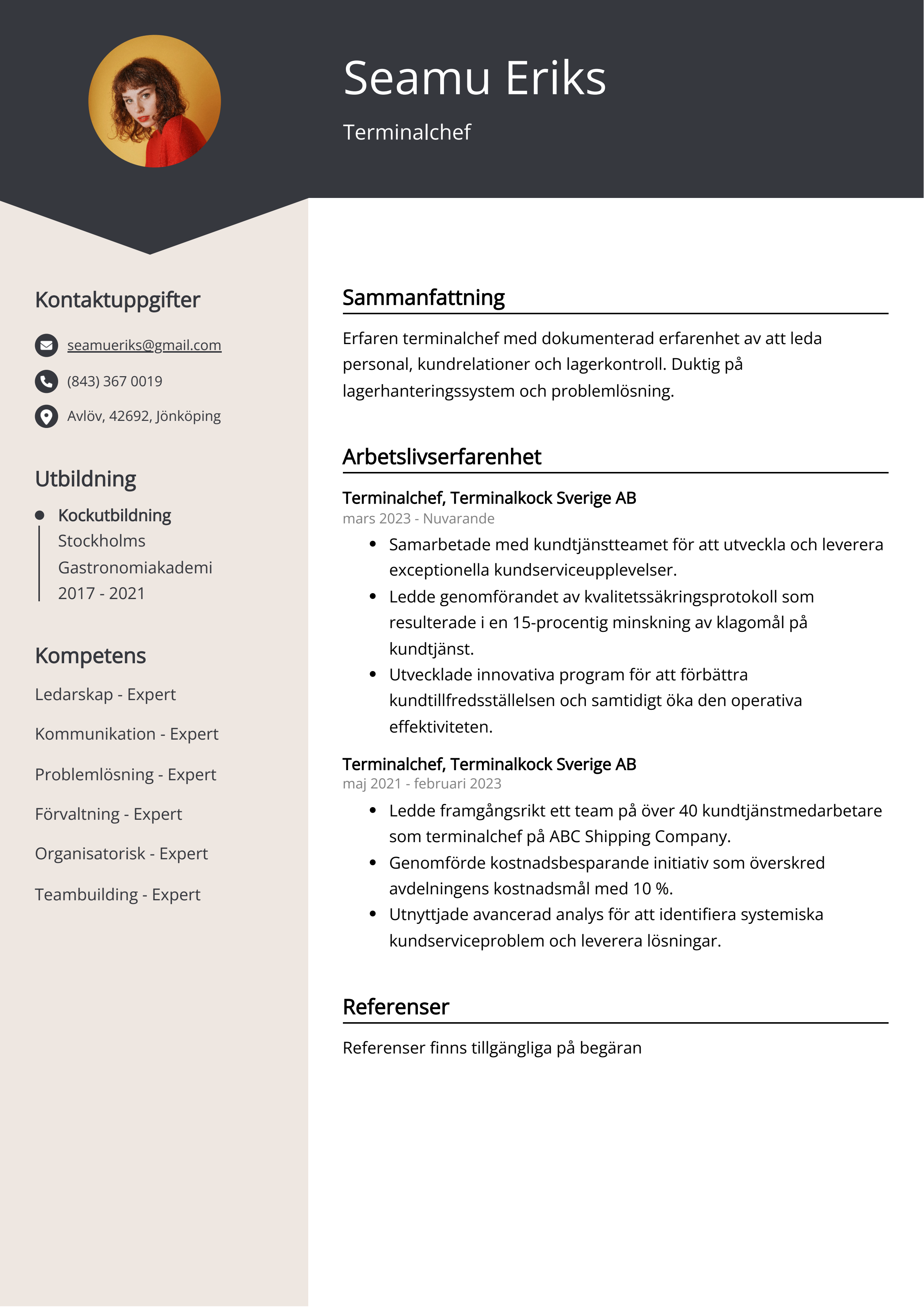 Exempel på CV för terminalchef