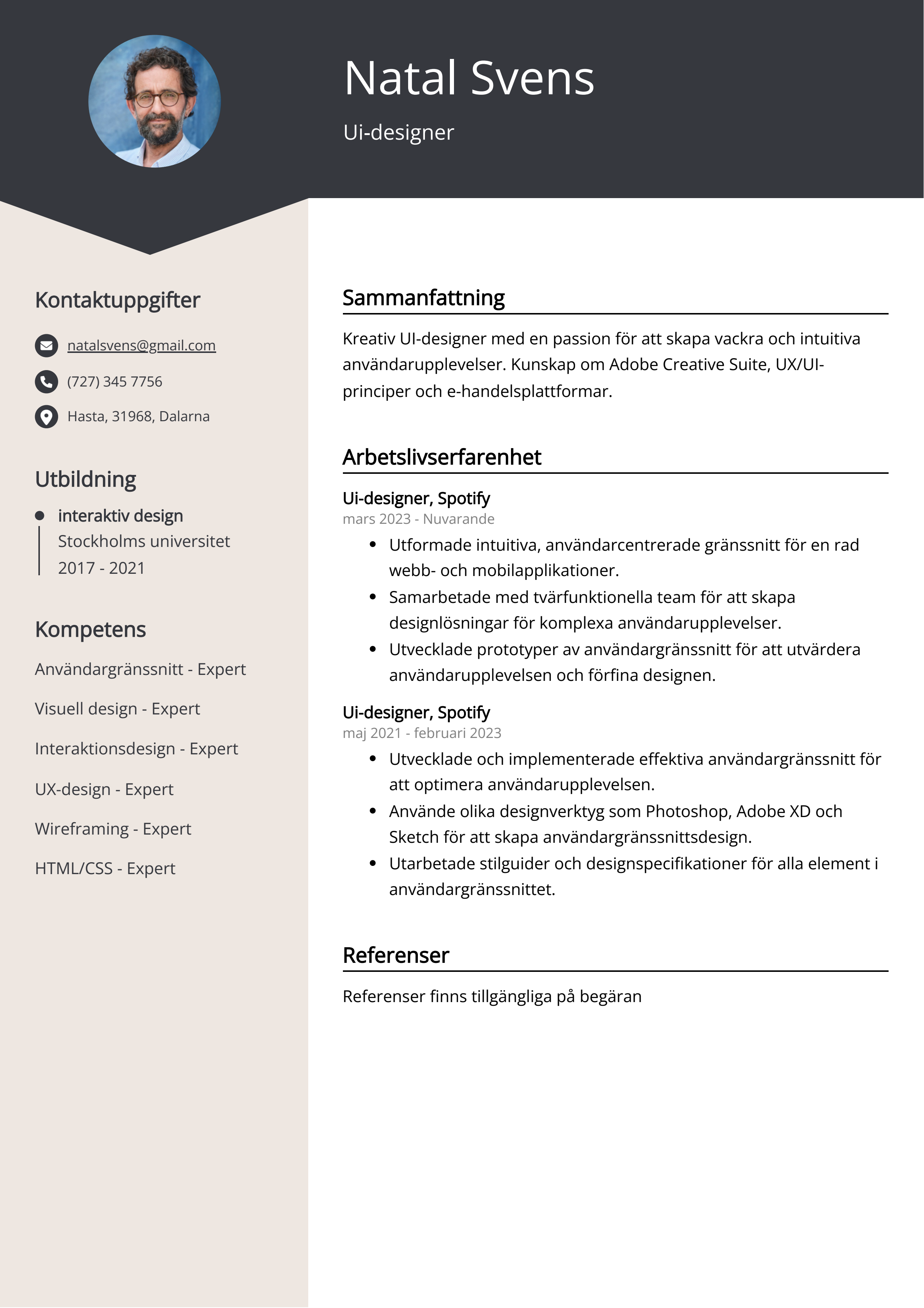 Exempel på CV för Ui-designer