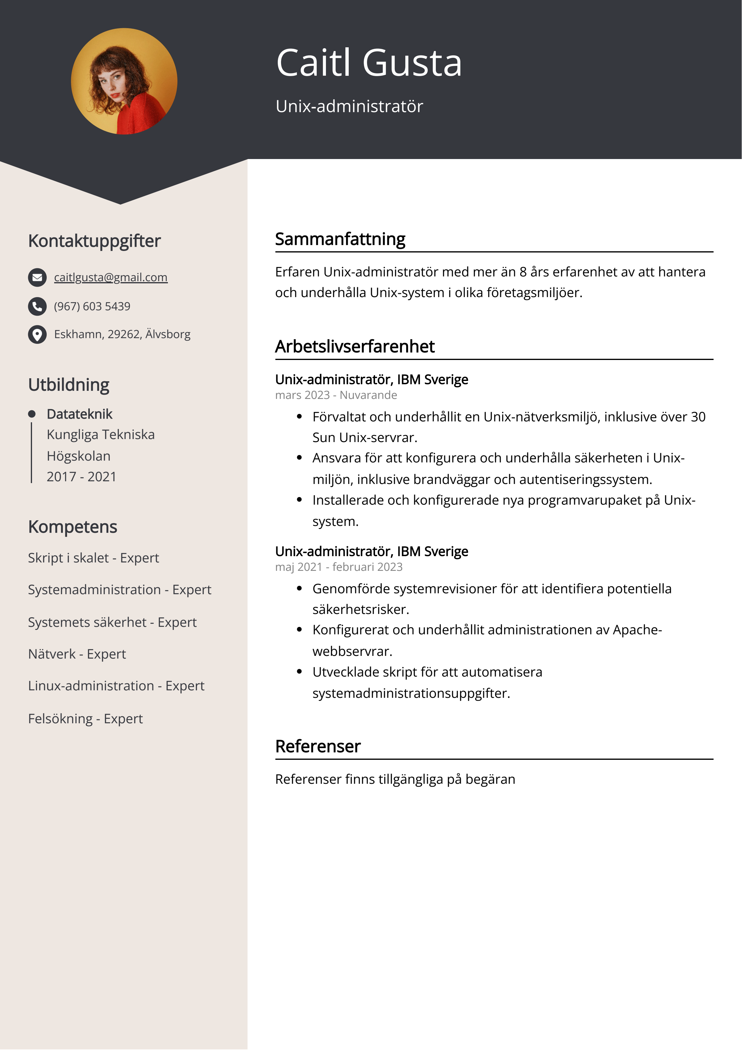 Unix-administratör CV Exempel