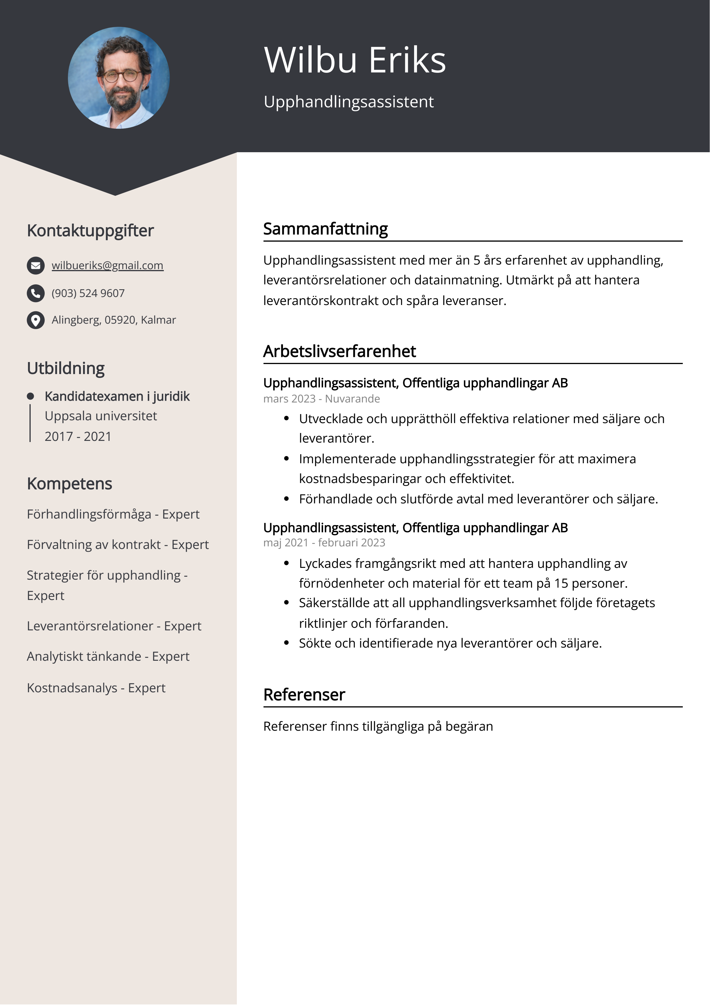 Upphandlingsassistent CV Exempel