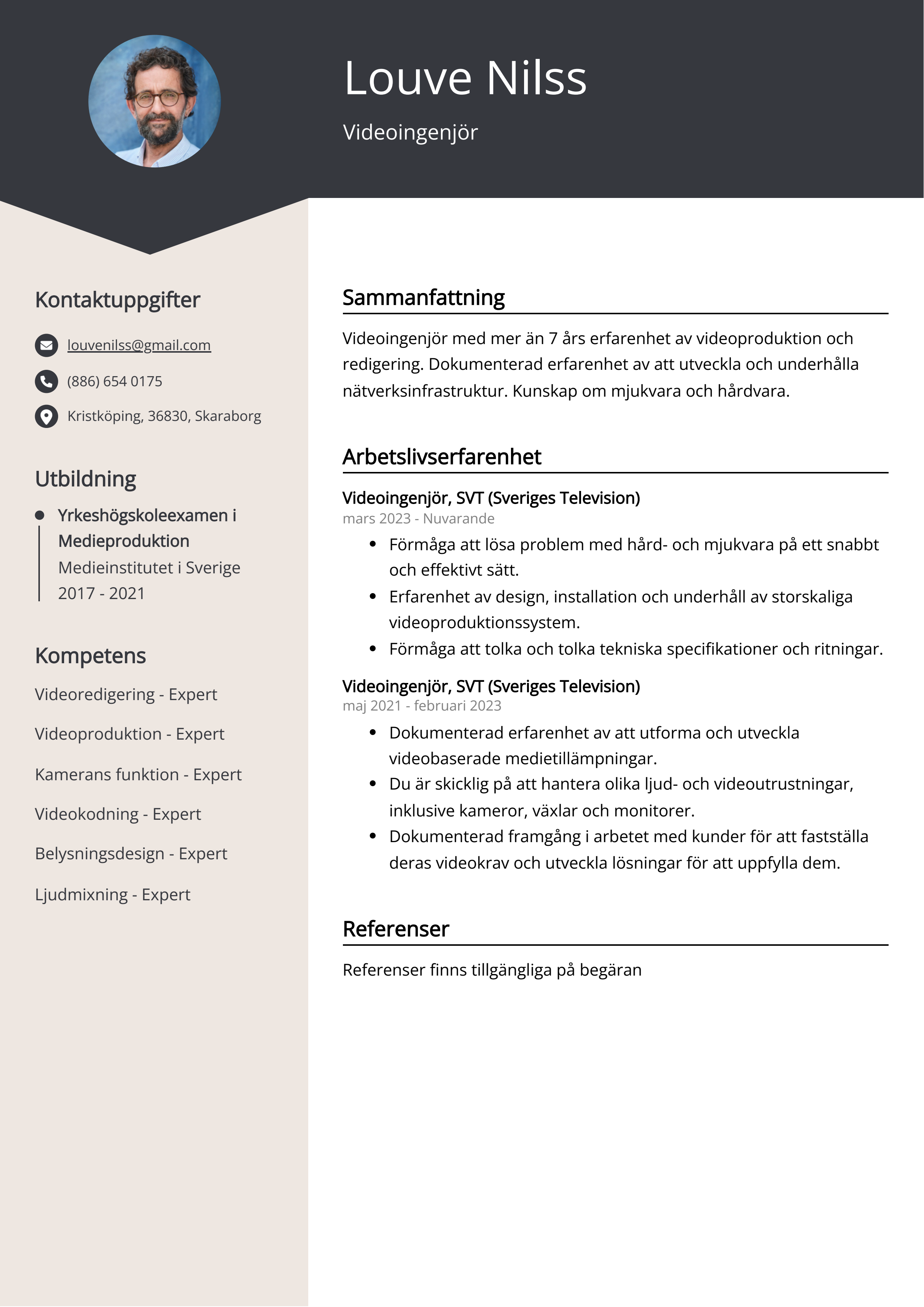 Videoingenjör CV Exempel