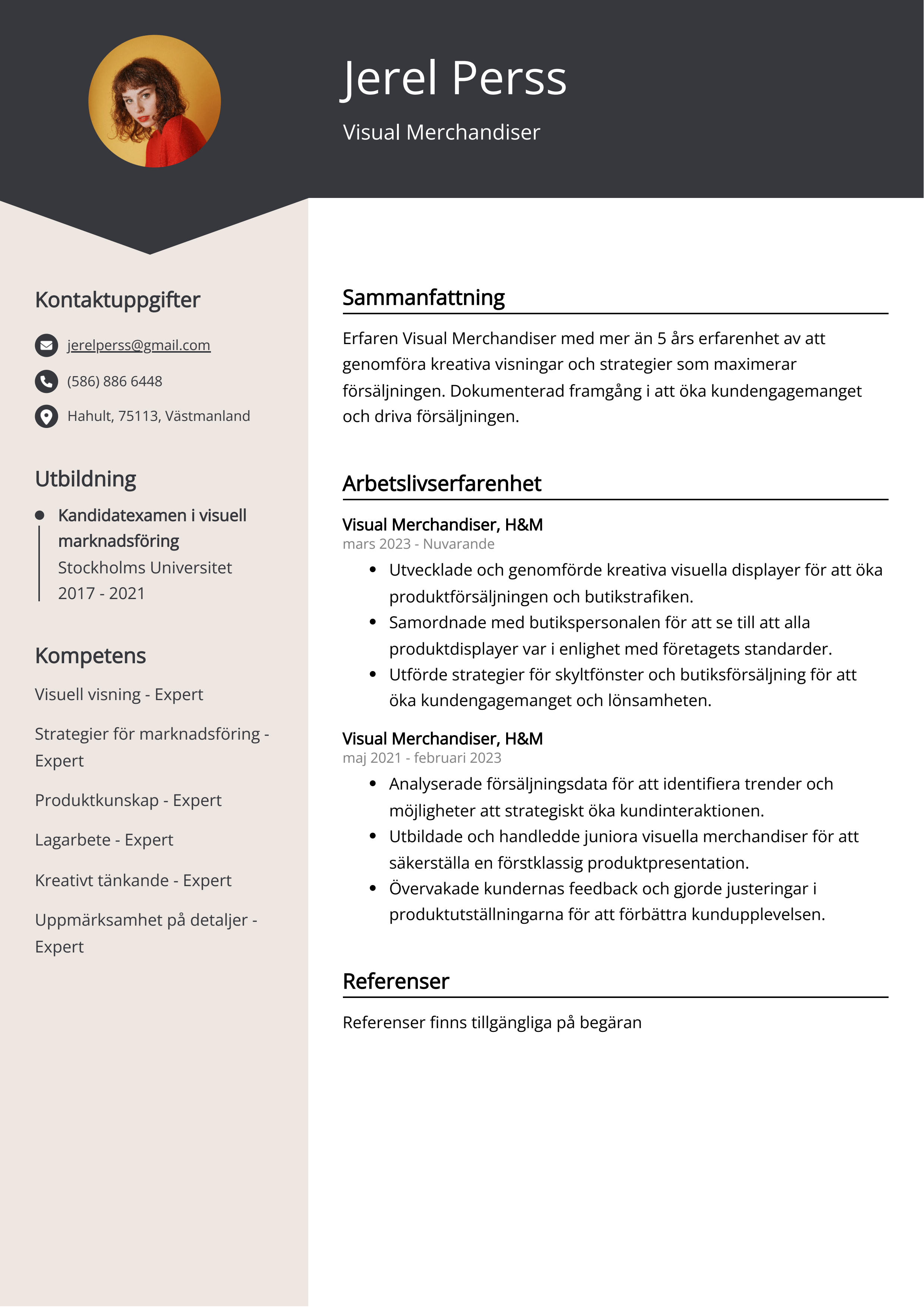 Visual Merchandiser Exempel på CV