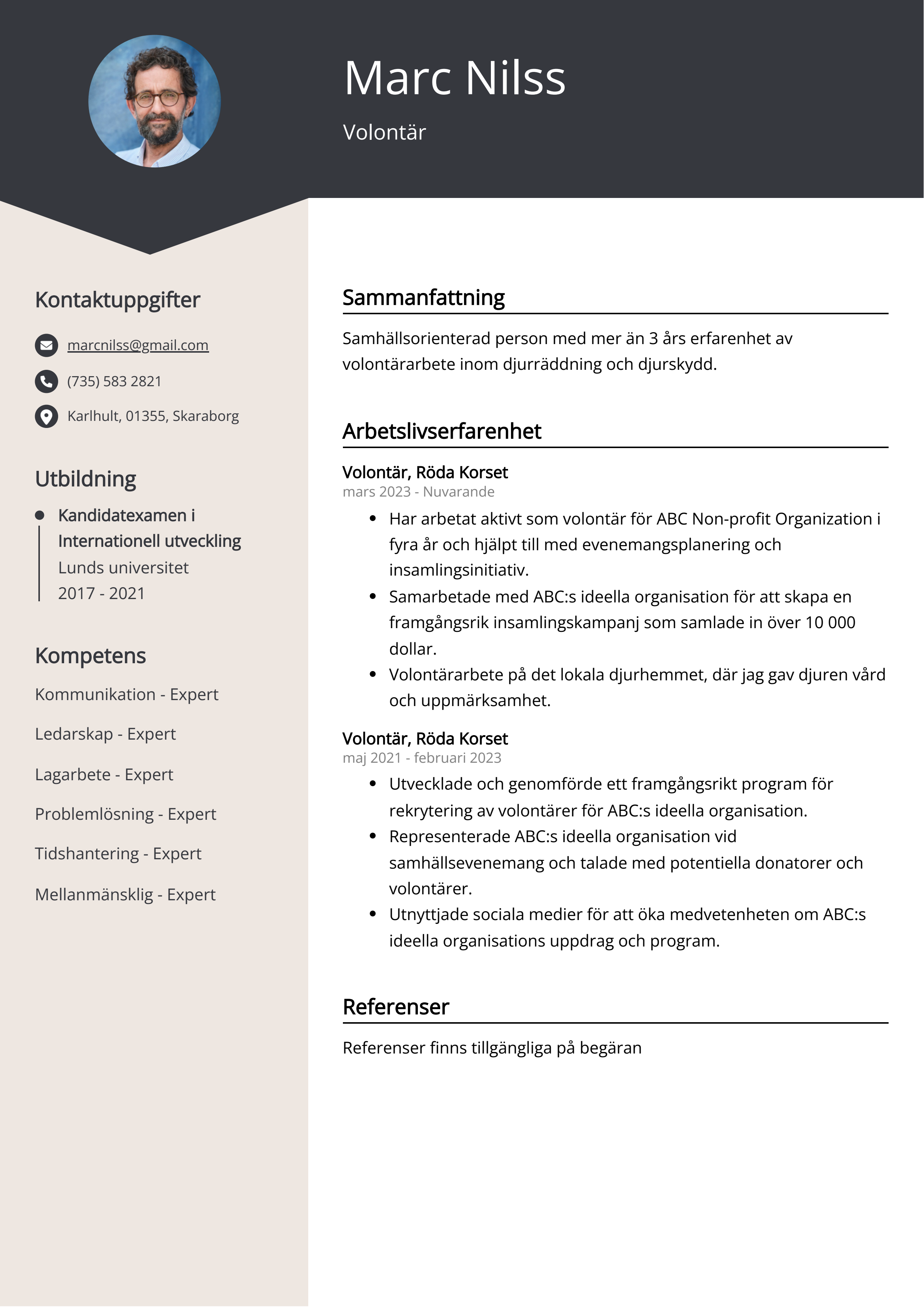 Volontär CV exempel