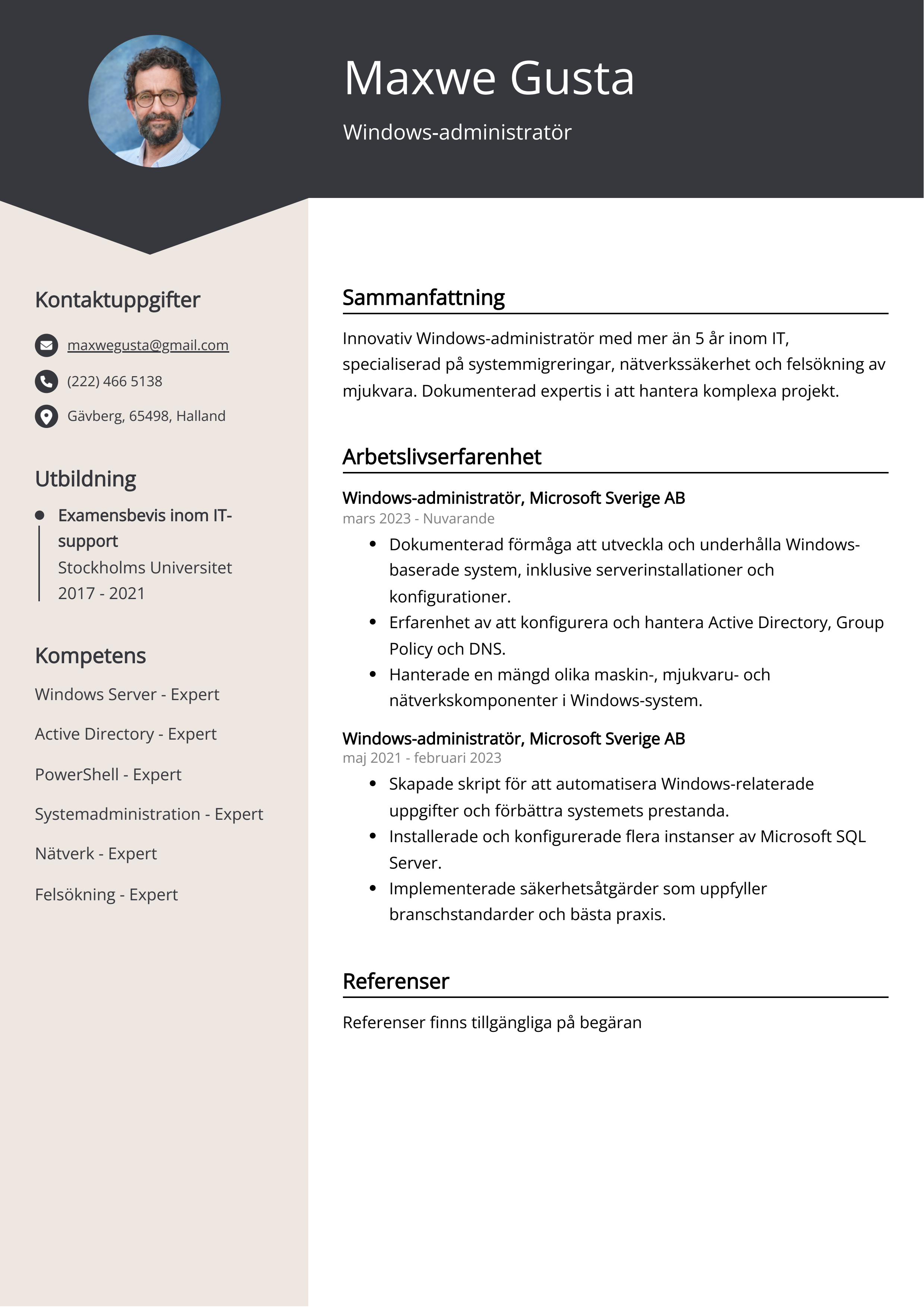 Exempel på CV för Windows-administratör