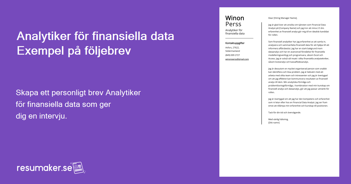 Analytiker För Finansiella Data Följebrev: Exempel & Guide (Ingångsnivå ...