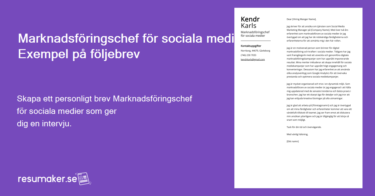 Marknadsföringschef För Sociala Medier Exempel På Personligt Brev (mall ...