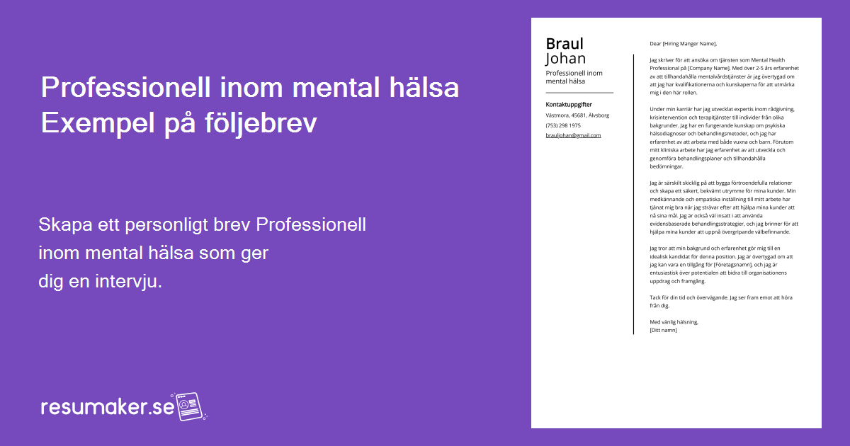 Inom Professionell inom mental hälsa Följebrev: Arbetsbeskrivning, exempel ...